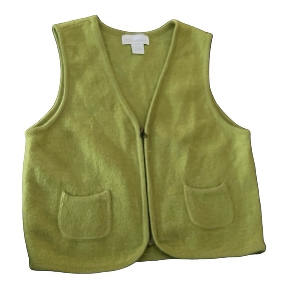 New York Jeans Matcha Green Sweater  Vest 100% Vintage Wool Pocket Zip Small - Picture 1 of 7